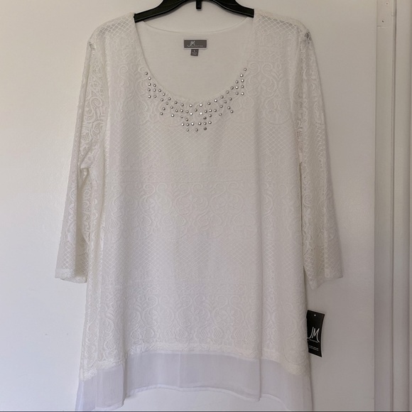 jm Collection- white lace layered look top blouse size Large - Picture 1 of 6